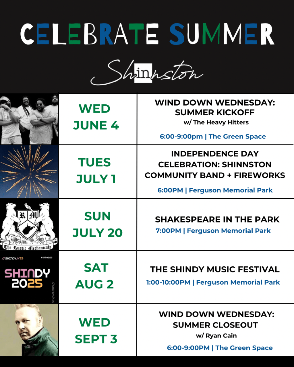 Celebrate Summer in Shinnston! Save the dates and stay tuned for more&nbsp;information!!